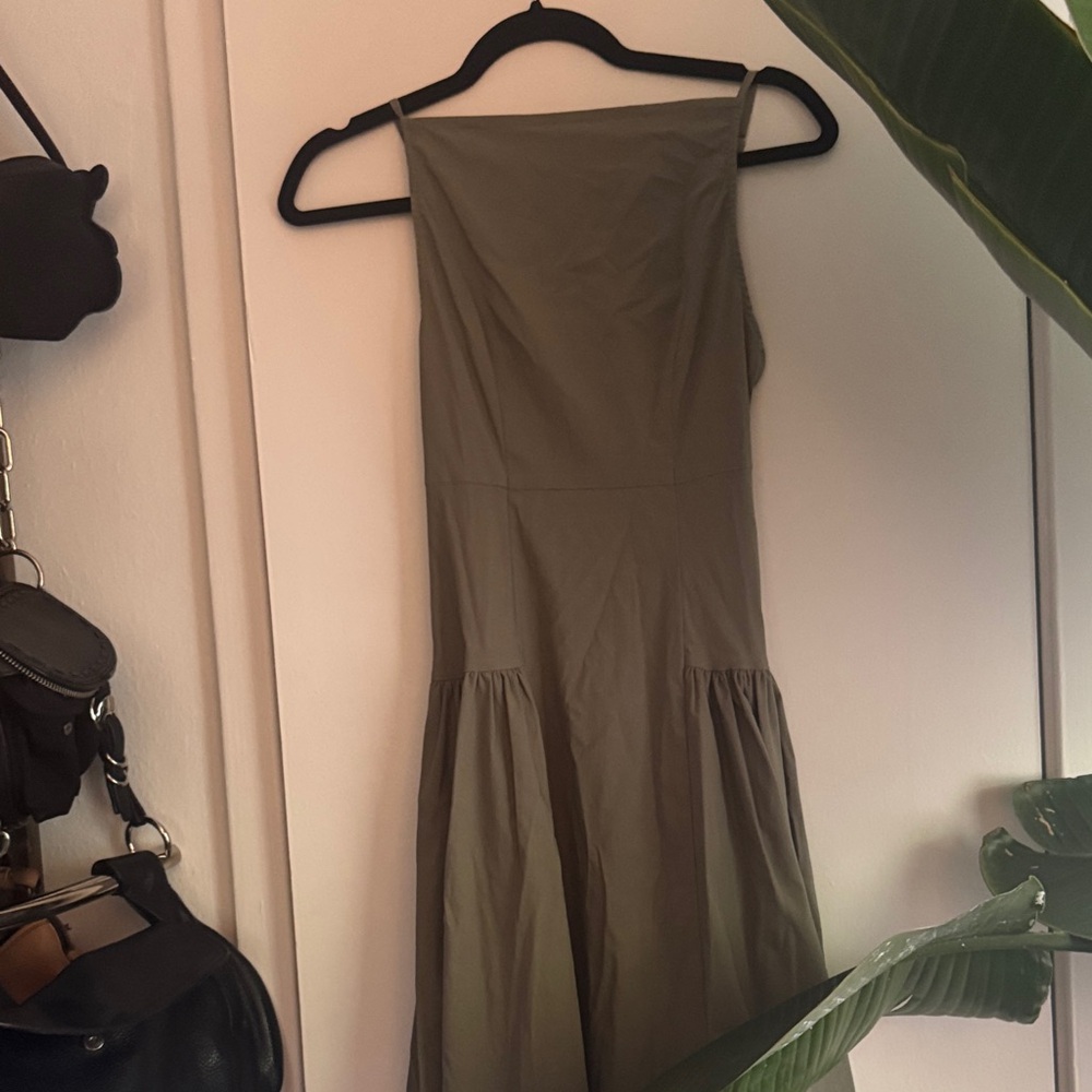 Who What Wear Olive Strapless Midi Dress